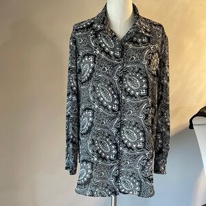 VINTAGE Diane Von Furstenberg button down tunic blouse oversized paisley M/L